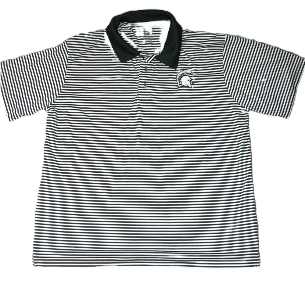 ProEdge Polo Shirt Mens XL Green Striped Michigan State Polyester Golf Collared